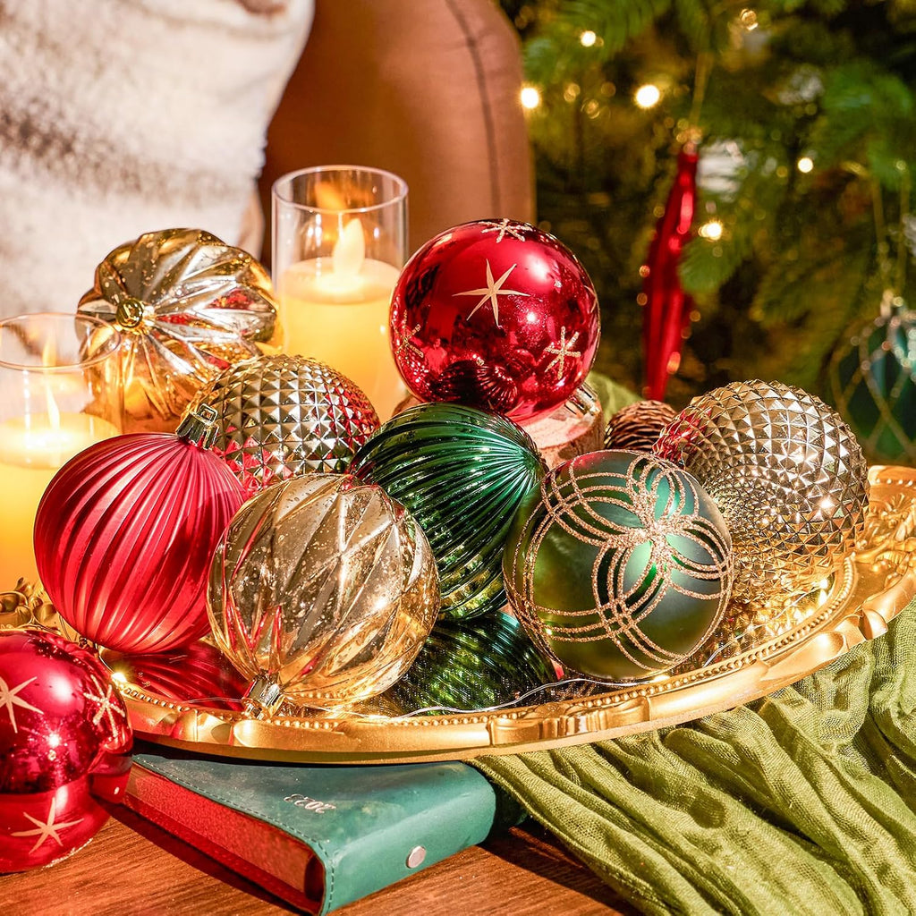 Christmas Tree Ornaments Set of 12, 3.15inch/80MM Shatterproof Plastic Xmas Tree Ball Ornaments Bulk Decorative