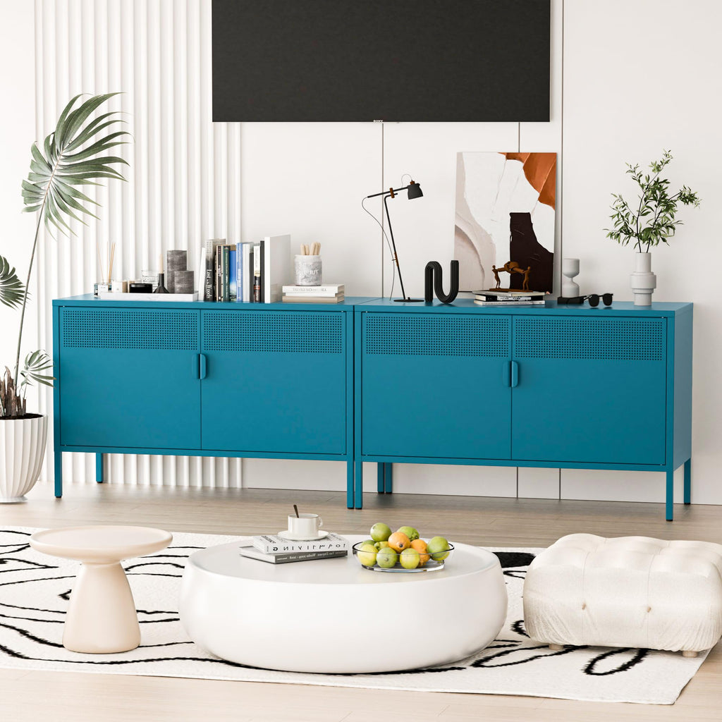 2 Door Storage Sideboard, Metal Storage Cabinet with 2 Adjustable Shelf, Multipurpose Metal Accent Cabinet Home, Music
