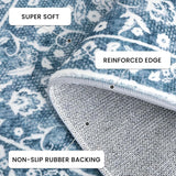 Vintage 2x8 Hallway Runner Rug, Blue and White Washable Rug, Non-Slip Super Soft Kitchen Runner Rug,