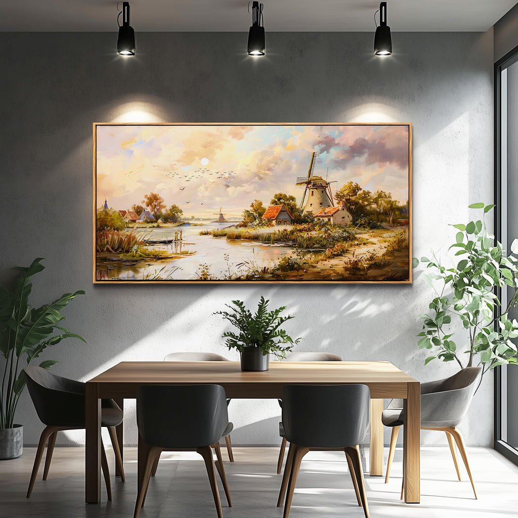 Large Canvas Printing Wall Decor Wall Art Office Restaurant Decor Rural Windmill Scenery Painting Wall Pictures Home