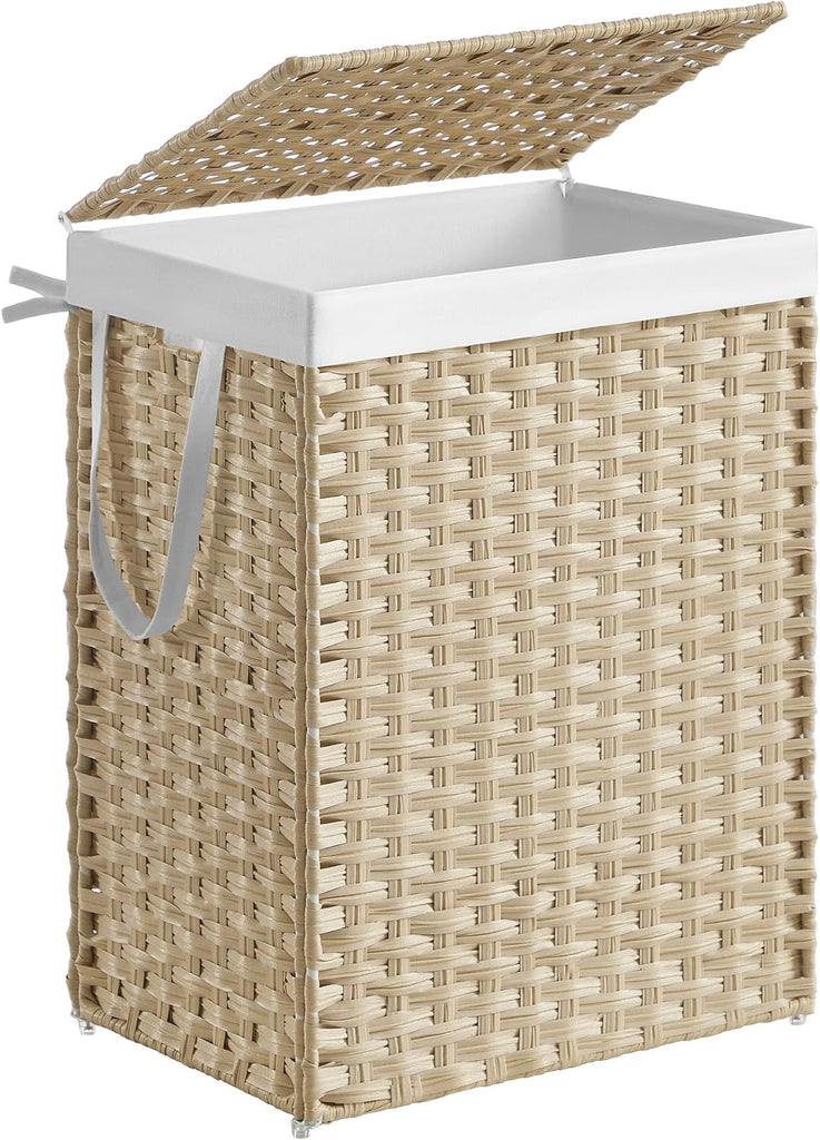 Laundry Hamper with Lid, 23.8 Gallon (90L) Synthetic Rattan Clothes Laundry Basket with Lid and Handles, Foldable