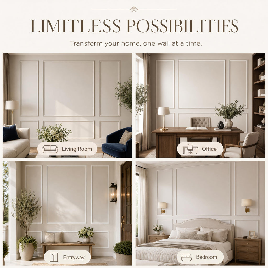 Pre-Cut Wall Molding Kit: Ready to Assemble Paintable Wainscoting Panels
