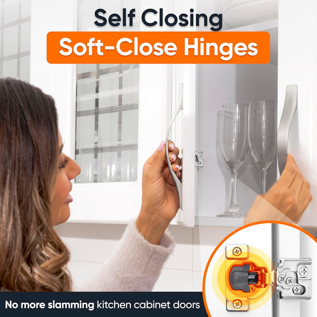50 Pack Soft Close Cabinet Hinges - 1/2" Overlay Doors, Slow Self-Closing Concealed Hidden Hinges for Face Frame