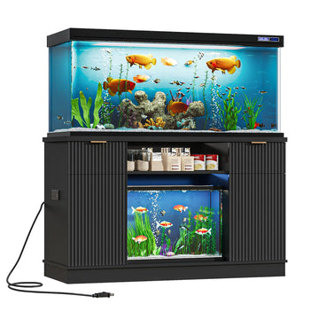 55-75 Gallon Fish Tank Stand with Power Outlet & Drawers, Black