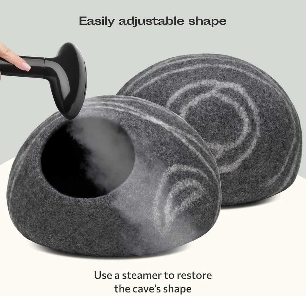 Cat Cave - Premium Felt Cat Bed for Indoor Cats, Handmade Merino Wool (Dark Grey, Medium)