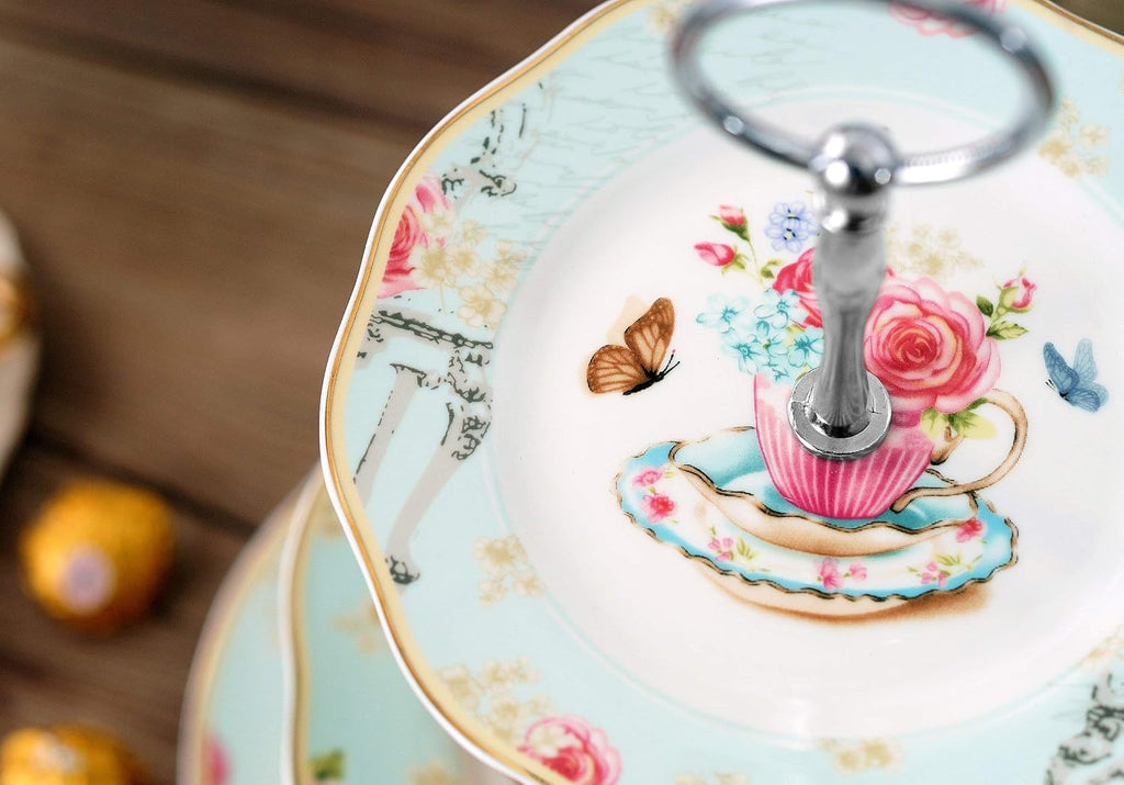 Light Blue 3-tier Ceramic Cake Stand- Cupcake Stand