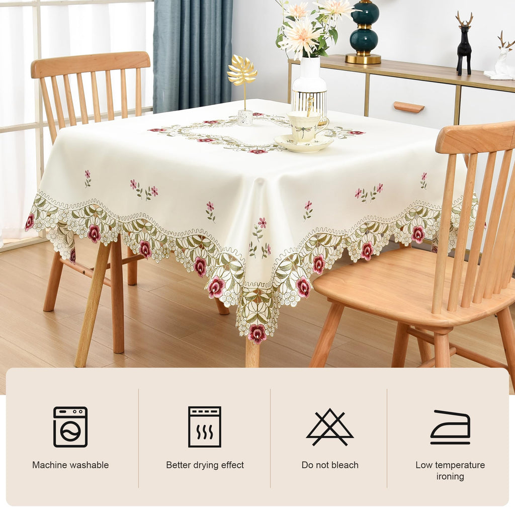 Jacquard Floral Embroidered Square Tablecloth 52 x 52 inch