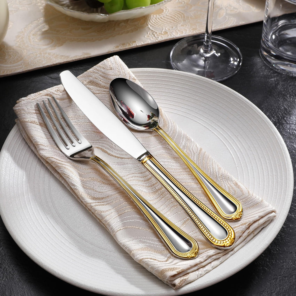 Premium Pearl Edge 20/45/65-Piece Silverware Set (20, Gold Accent)