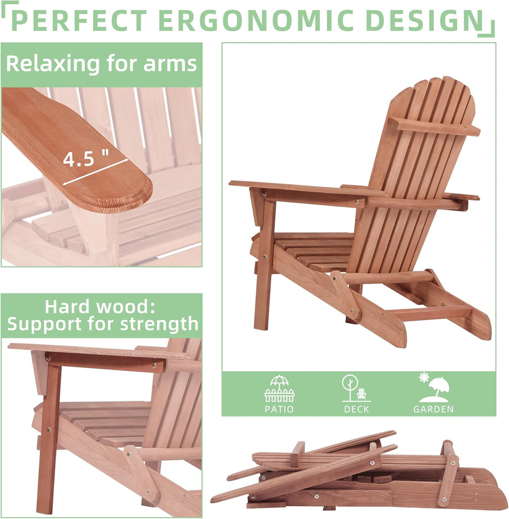 Wooden Folding Adirondack Chair Set of 2, Half Pre-Assembled Outdoor Wood Patio Lounge Chair for Lawn Backyard Deck