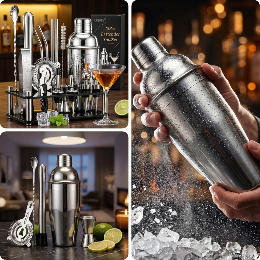 Cocktail Shaker Set, 18-Piece Bartender Kit with Stand, Bar Tool Set - Set of 18