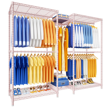 E12 Pro Clothes Rack, Heavy Duty Freestanding Garment Rack with Shelves, Metal Clothing Closet Storage System for