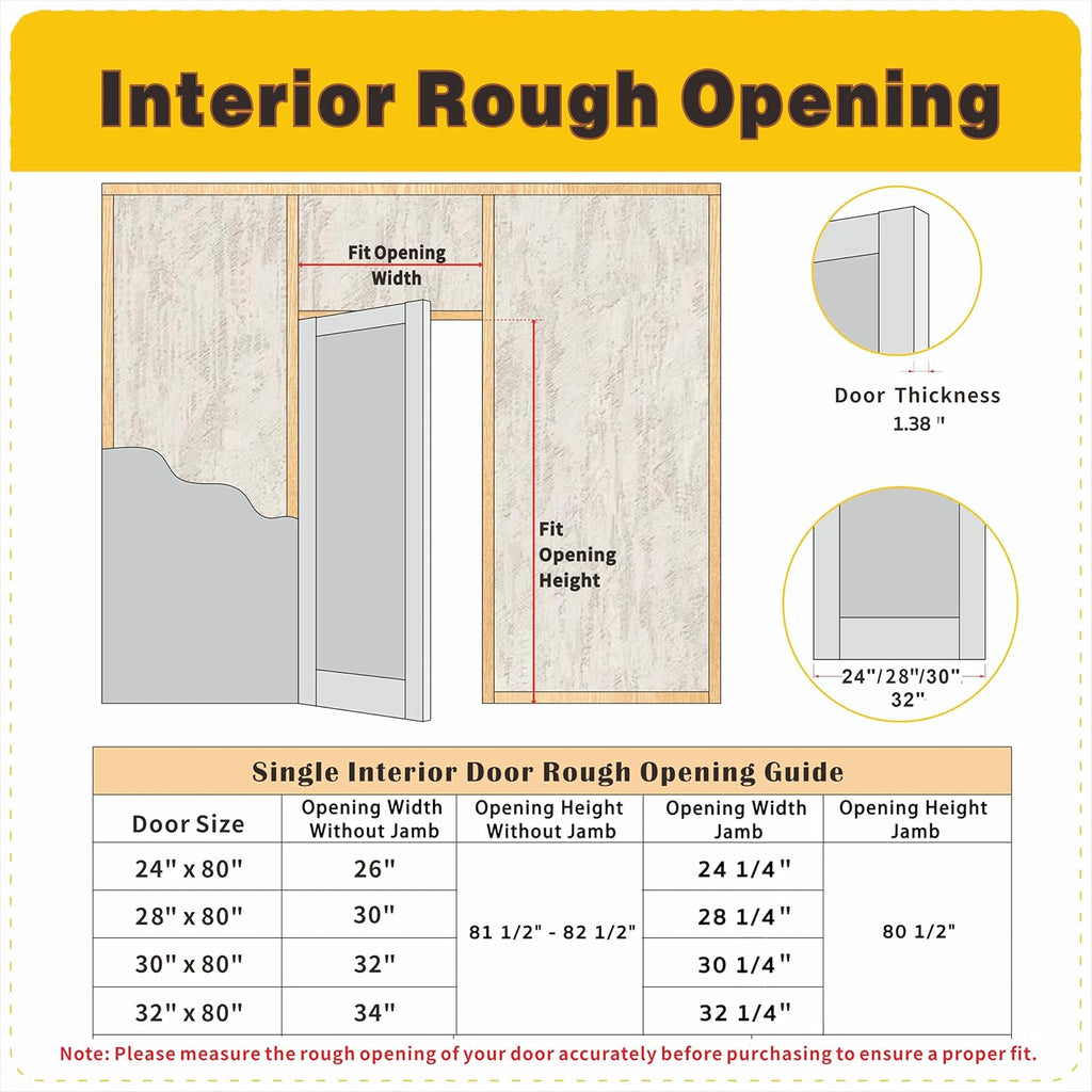 Prehung Door, 6-Panel Hollow Core Door Slab with Door Jamb Hardware Kit & Black Door Lever, 24" x 80" Interior Door for Closet Bedroom Laundry, Easy Assemble - Right Handed with Hinges