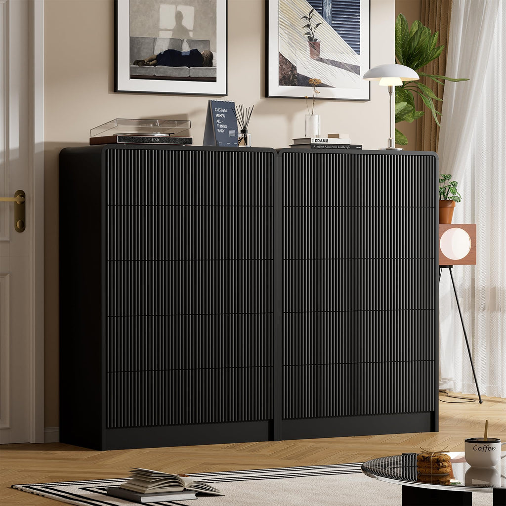 Black 5 Drawer Dresser, Curved Tall Dresser with Push-to-Open Design, Chest of Drawers, 15.7"D x 32"W x 47.2"H