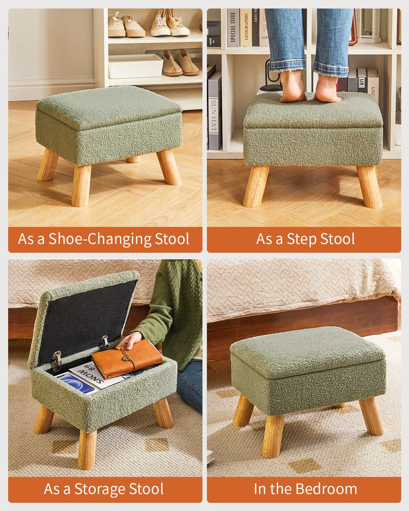 Storage Ottoman, Small Foot Stool Ottoman with Storage, Teddy Velvet