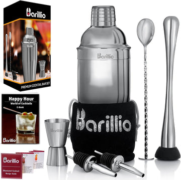 Mixology Bartender Kit - 8 pcs Stainless Steel Travel Cocktail Shaker Set with Bag - Bar Tools Set with Martini