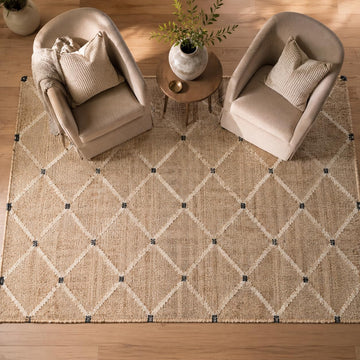 Hand Woven Jute Area Rug 9'x12' - Geometric Design (Natural)