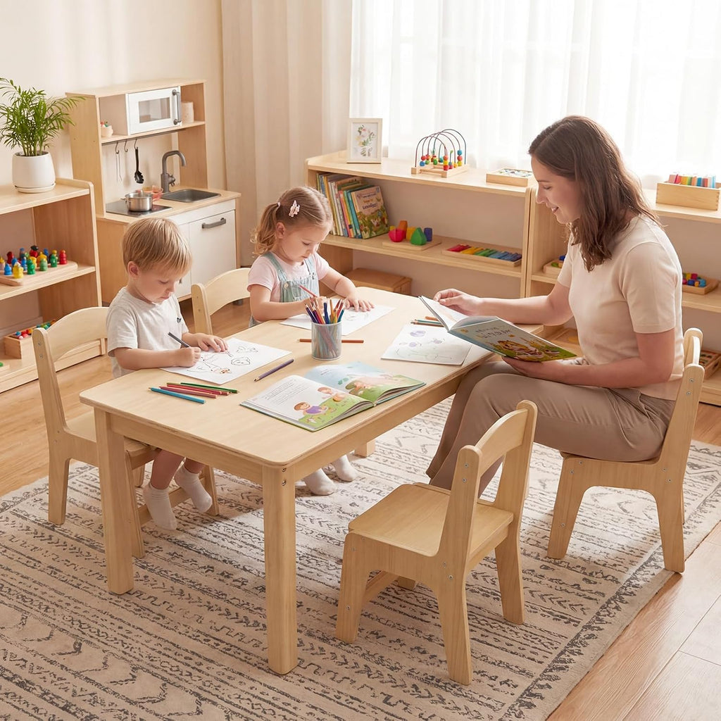 Toddler Table and Chair Set, Anti-Slip Legs & Rounded Corners, Sturdy Wooden Kids Table and Chairs for Eating