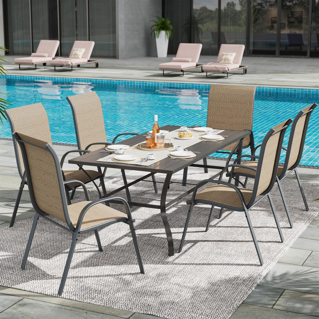 Patio Chairs Set of 6, Stackable Outdoor Dining Chairs with High Back, Breathable Textilene Fabric Outdoor Chair All
