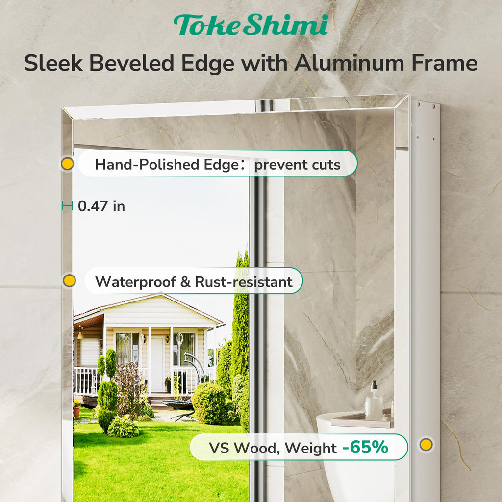 36 x 24 Medicine Cabinet with Mirror, Assembly Required, Wall Mounted Medicine Cabinet with Tempered Beveled Mirror