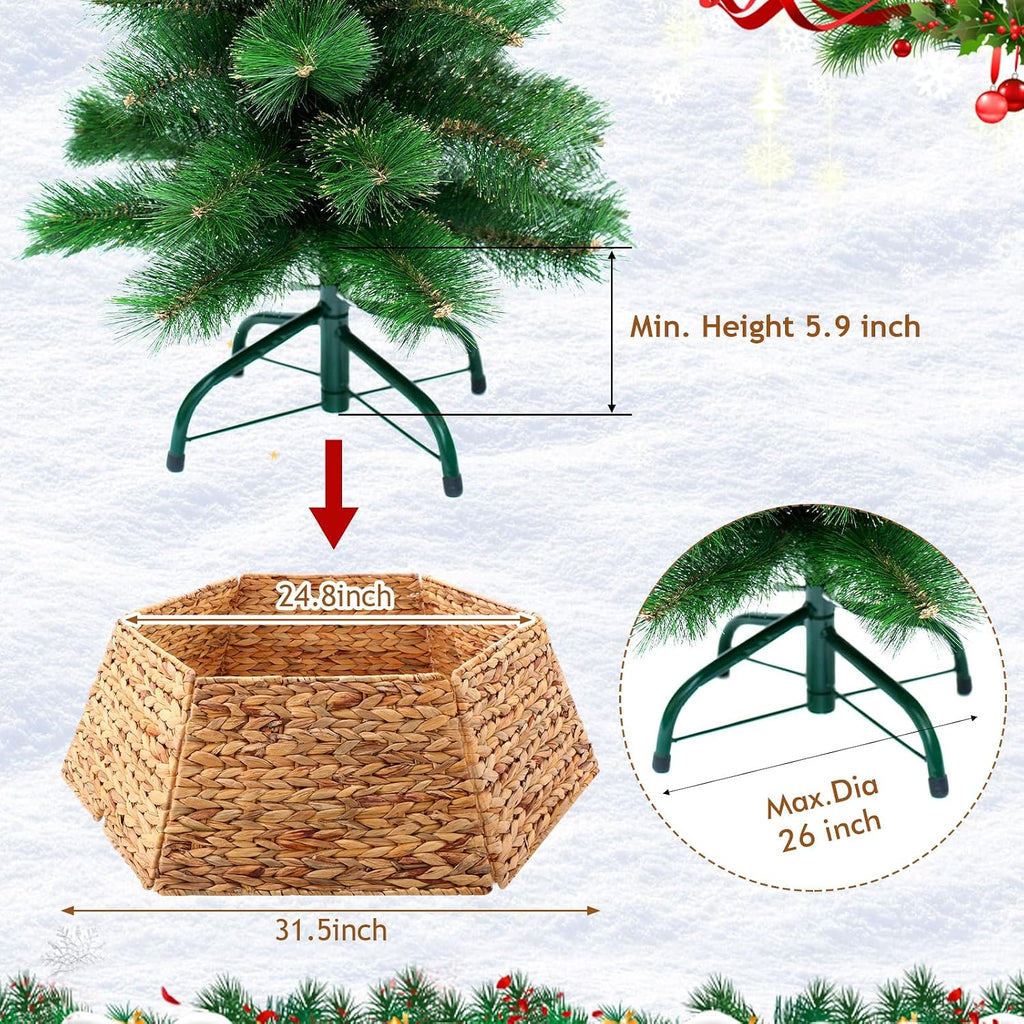34 Inch Christmas Tree Collar Woven Hyacinth Christmas Tree Skirt Rattan Rustic Farmhouse Xmas Trees Base Cover Xmas