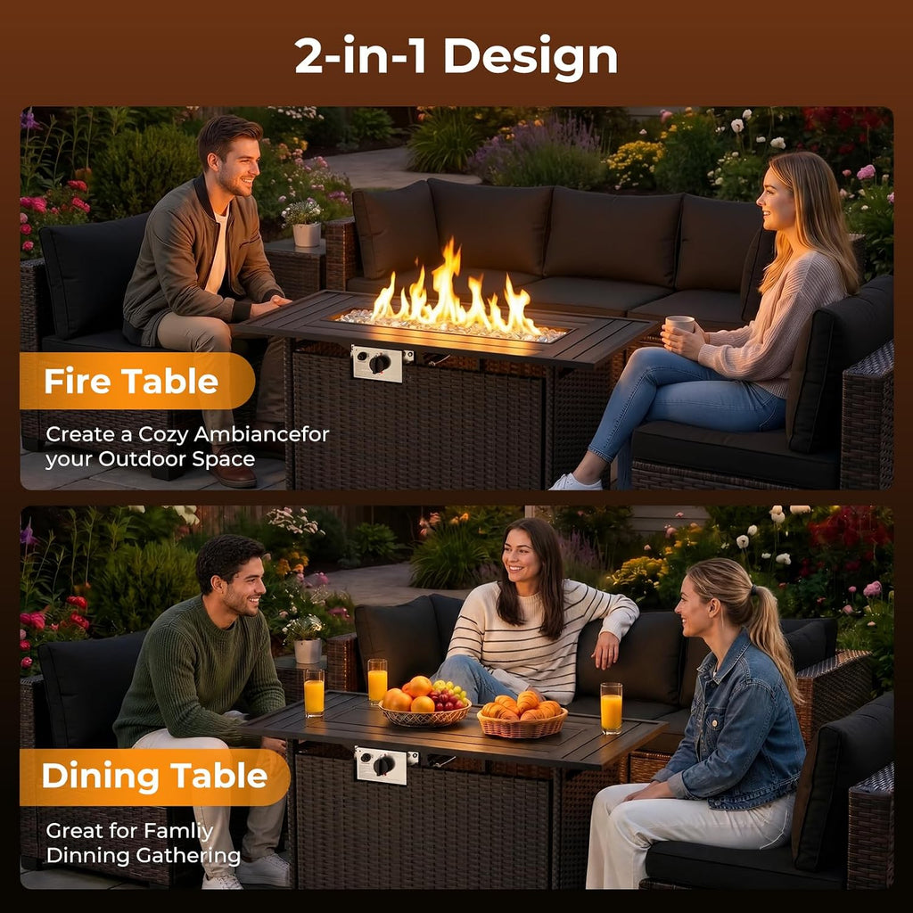 44 Inch Propane Fire Pit 50000 BTU 2 in 1 Outdoor Gas Fire Pit Table with Removable Lid, Waterproof Cover, Glass