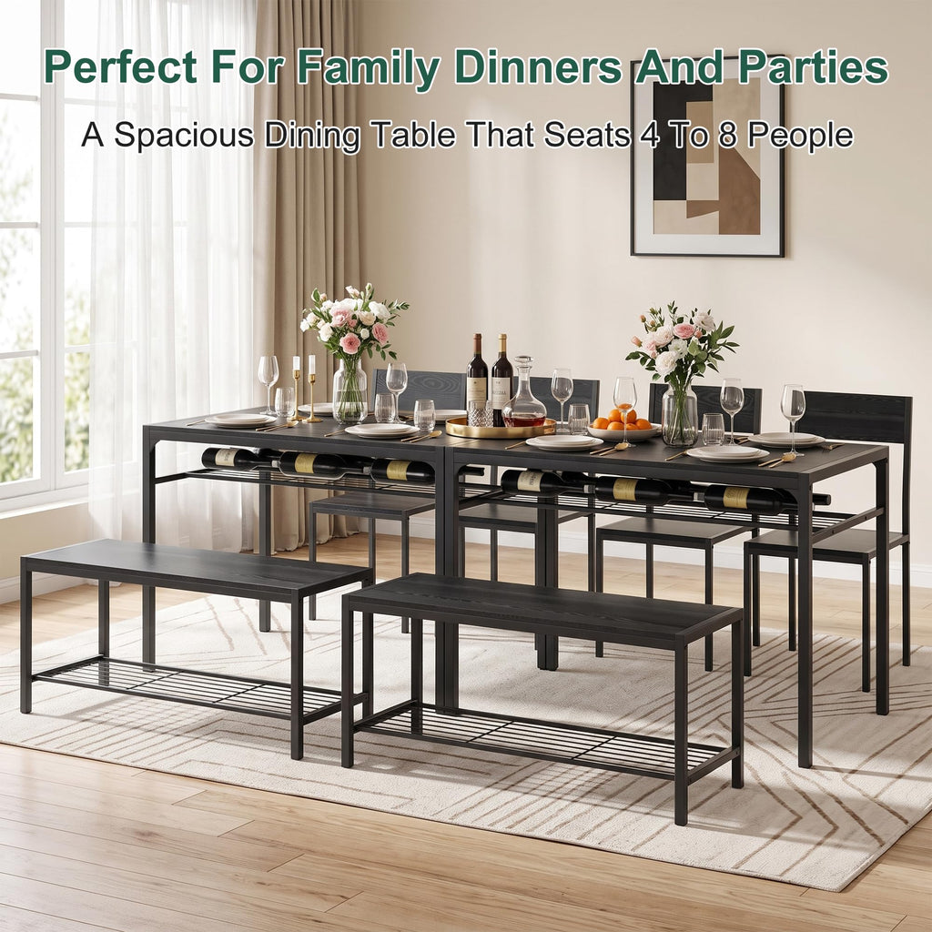 Kitchen Dining Room Table with 2 Chairs & Bench, Compact Space-Saving Design, Easy Assembly Steel Frame, Perfect for