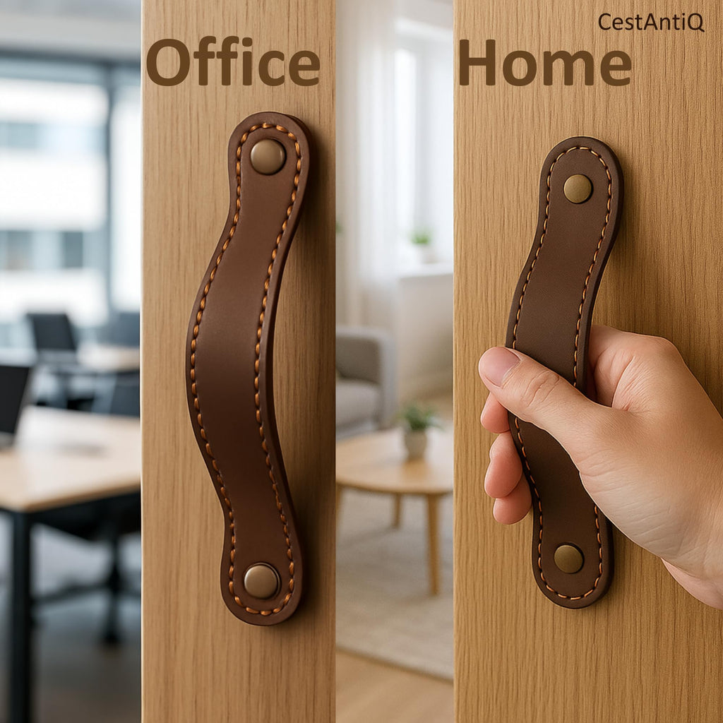 Drawer Handles Dresser Pulls Handmade from Thick Full Grain Leather Durable Versatile and Pre-Made Holes Stylish Home