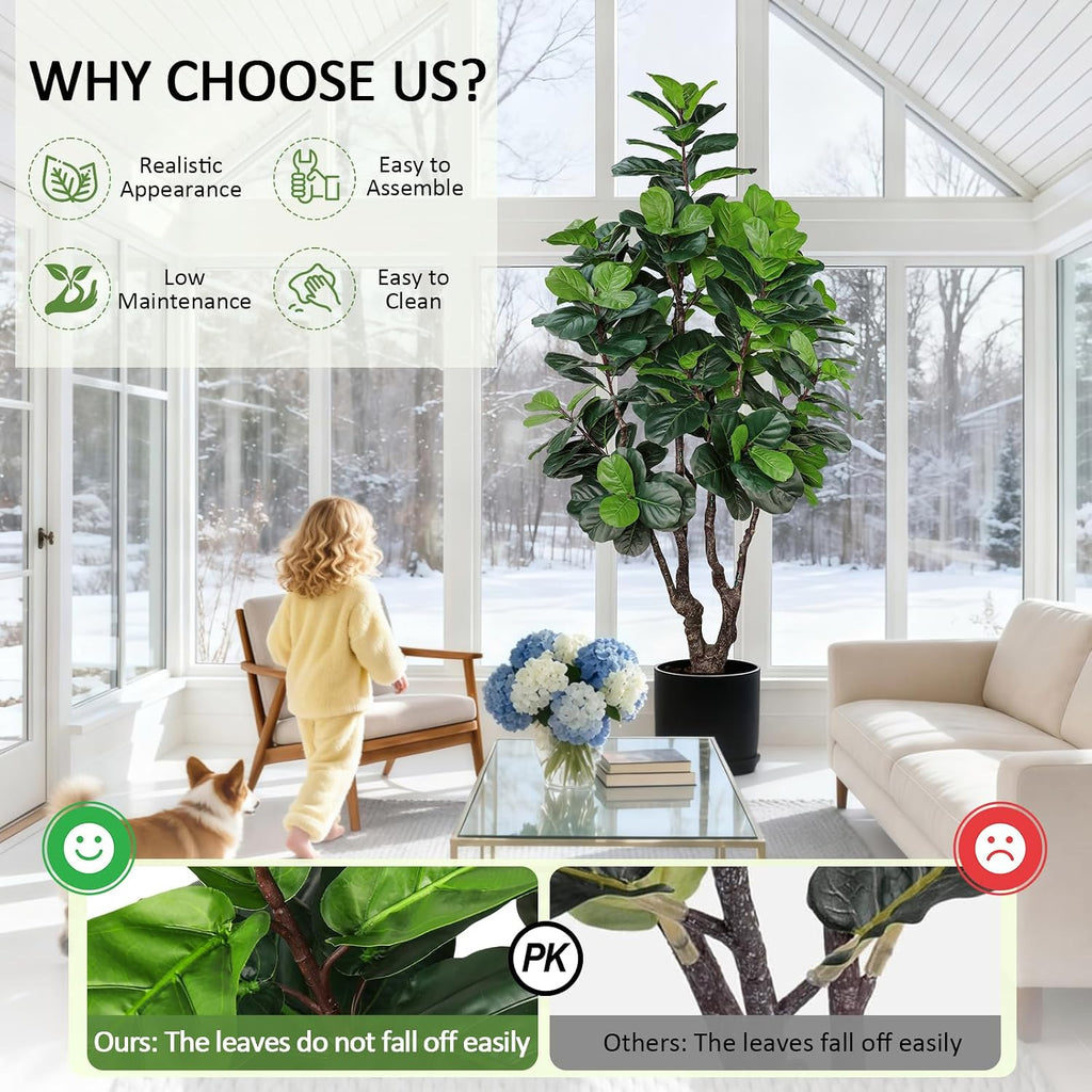 7FT Artificial Fiddle Leaf Fig Tree Decor, Faux Plants Indoor