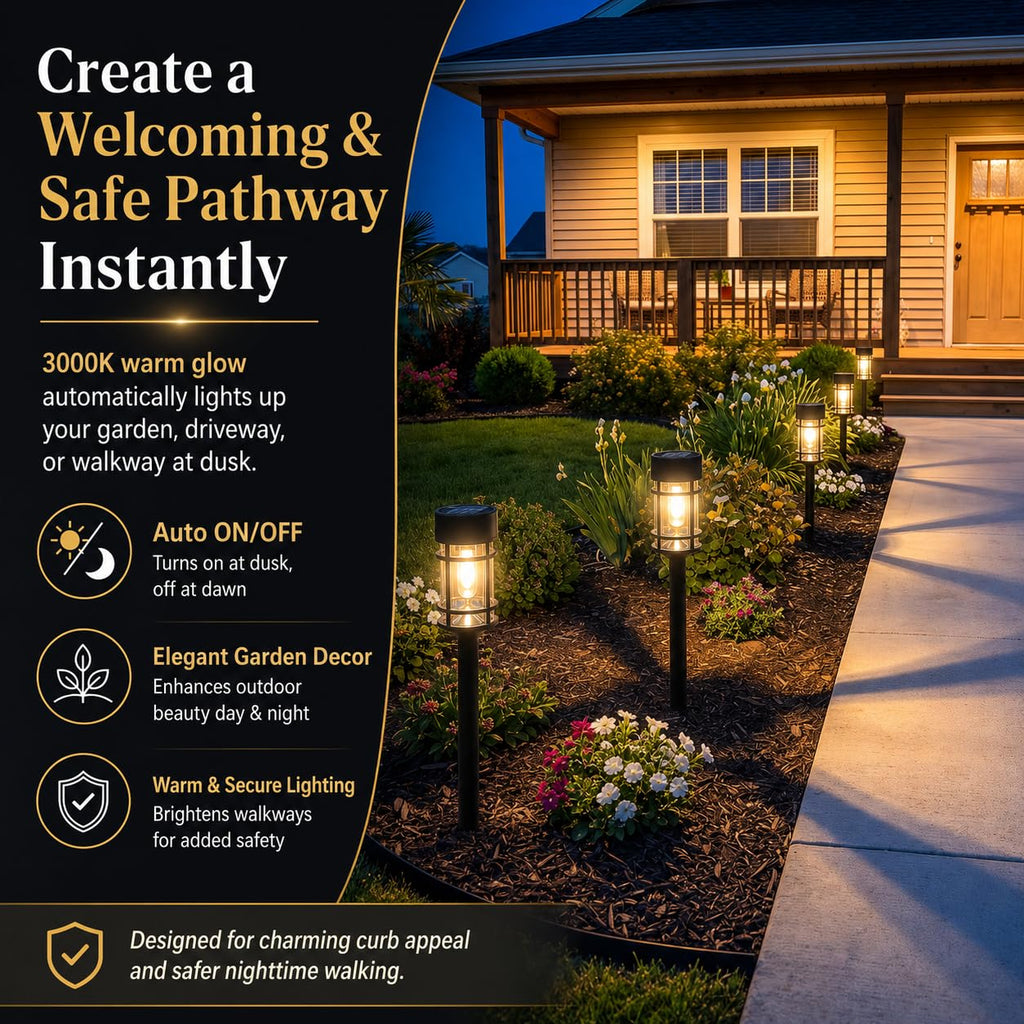12 Pack Solar Lights Pathway Outdoor, Metal & Glass Large Solar Pathway Lights, Solar Powered Garden Lights for Yard