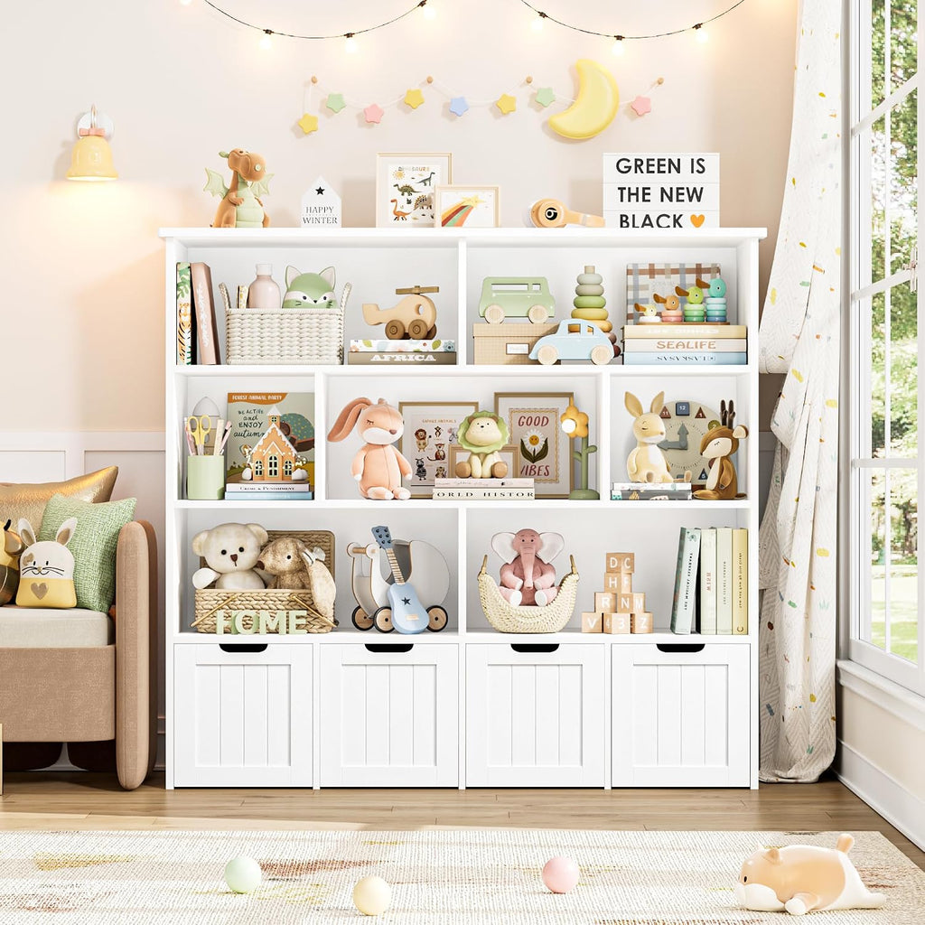 Toy Storage Organizer with Movable Drawer Toy Organizer for Kids | Kids Bookshelf and Toy Chest Storage with Hidden