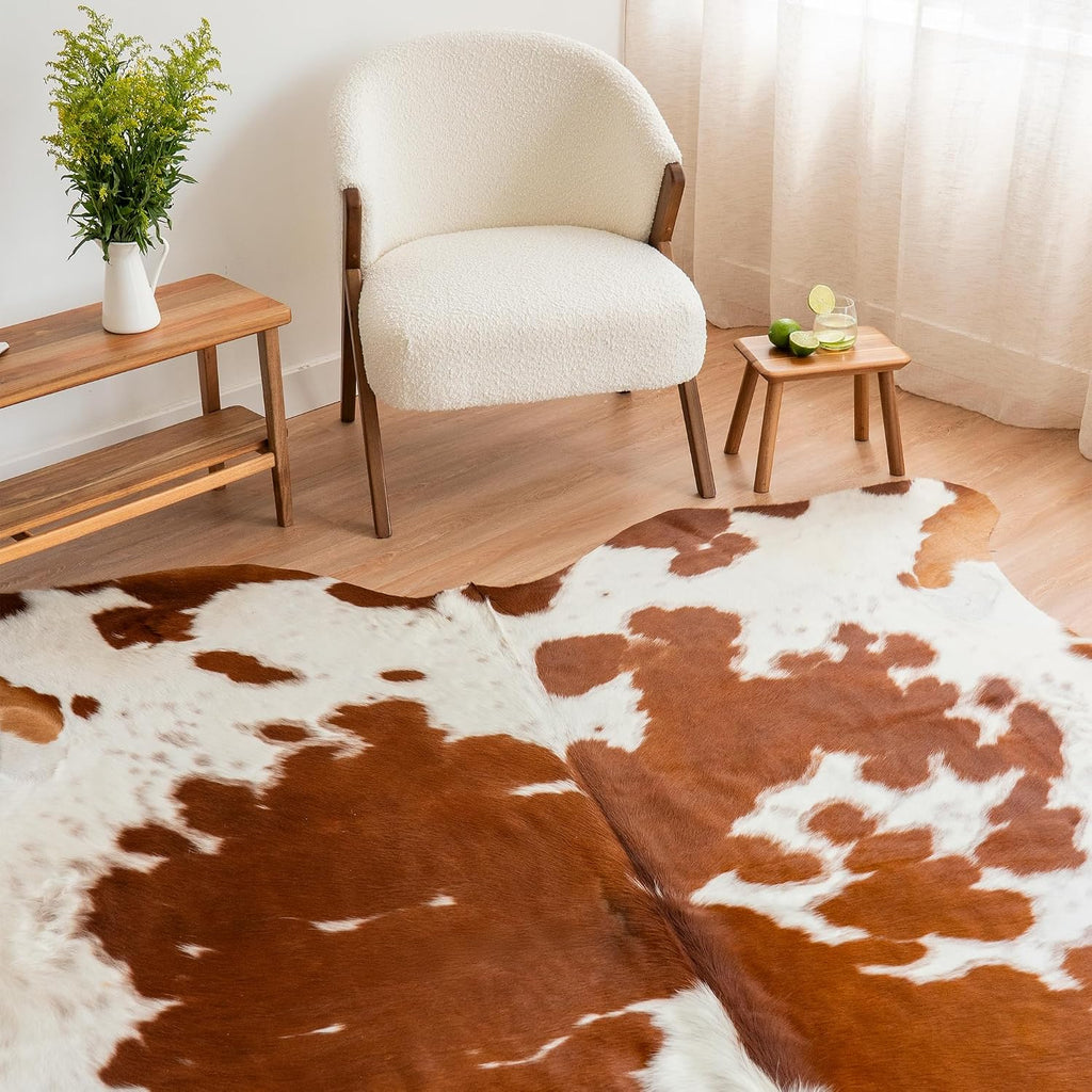 100% Genuine Brazilian Cowhide Rug - Brown and White - Luxury Cowskin Leather Area Rug Décor 7 x 6 feet