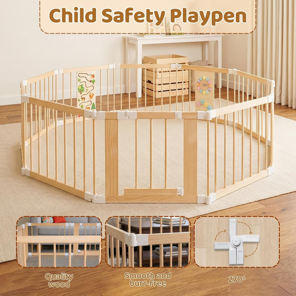 Baby Playpen with Montessori Toy, 10 Panels Foldable Play Yard Door Panel | Built-in Toys, Adjustable Multi-Shape