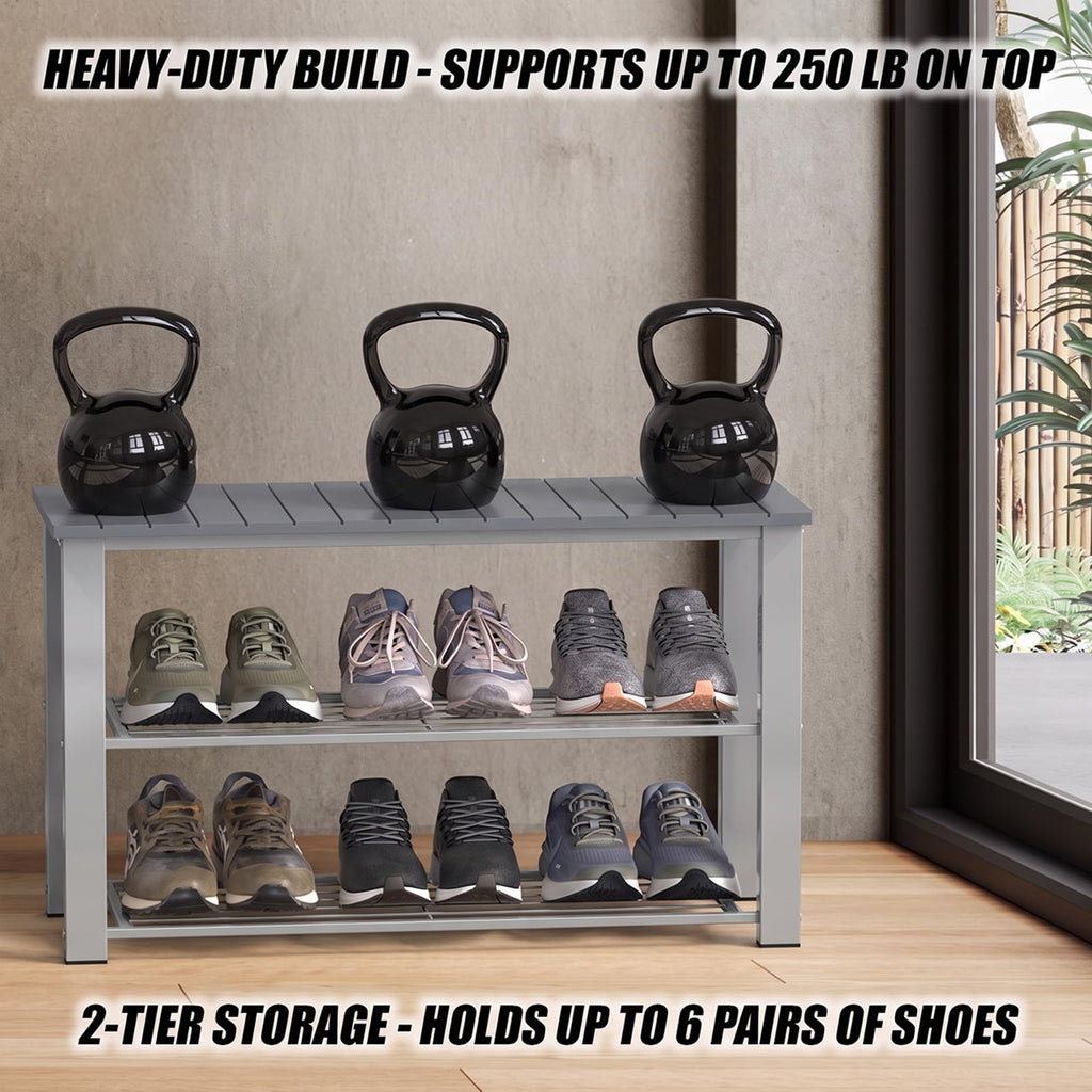 Wooden Top Shoe Rack Bench, Grey