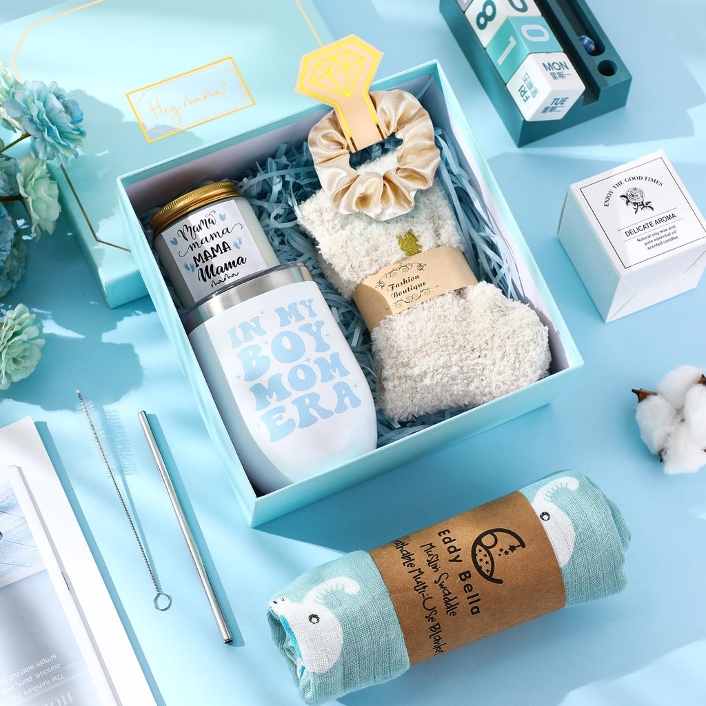 8 Sets New Mom Gifts Pregnancy After Birth Inspire Self Care 12 oz Tumbler First Time Gift Set for Expecting Mom(Blue)