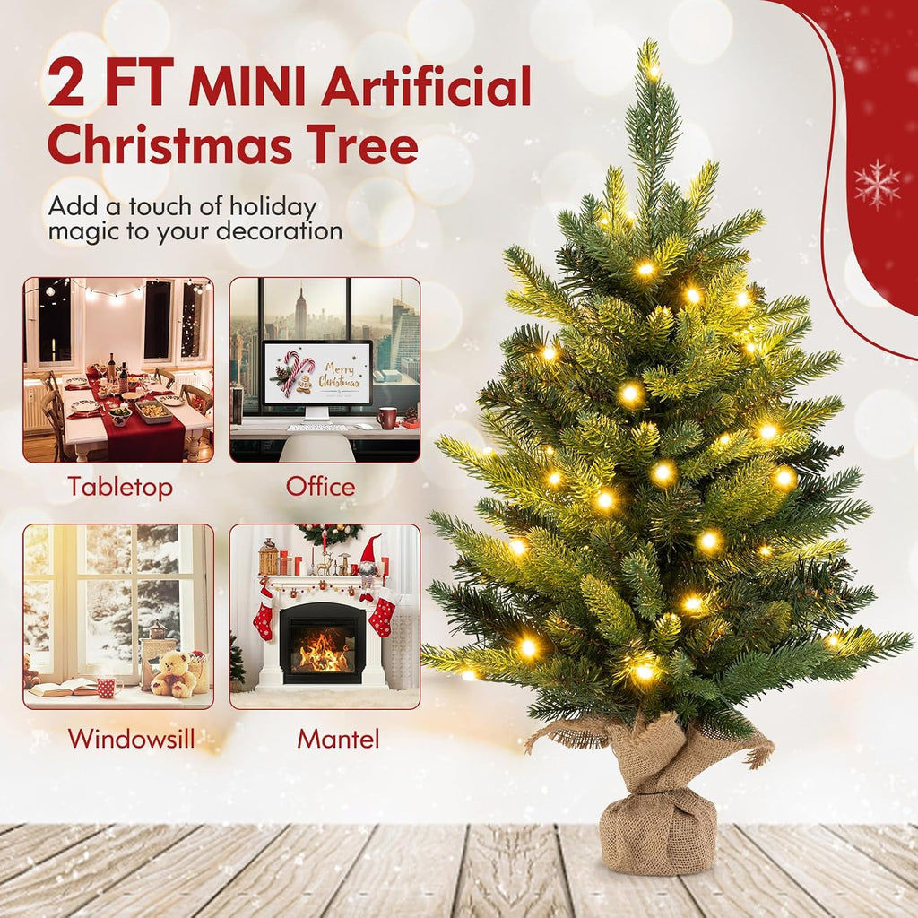 2ft Pre-Lit Tabletop Christmas Tree with 35 Lights, Battery Operated