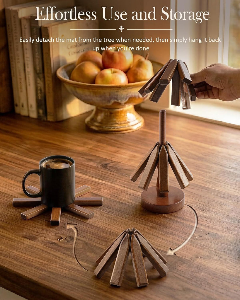 Wooden Trivets Tree for Hot Dishes, Wood Coaster for Hot Pots and Pans - Set of 4