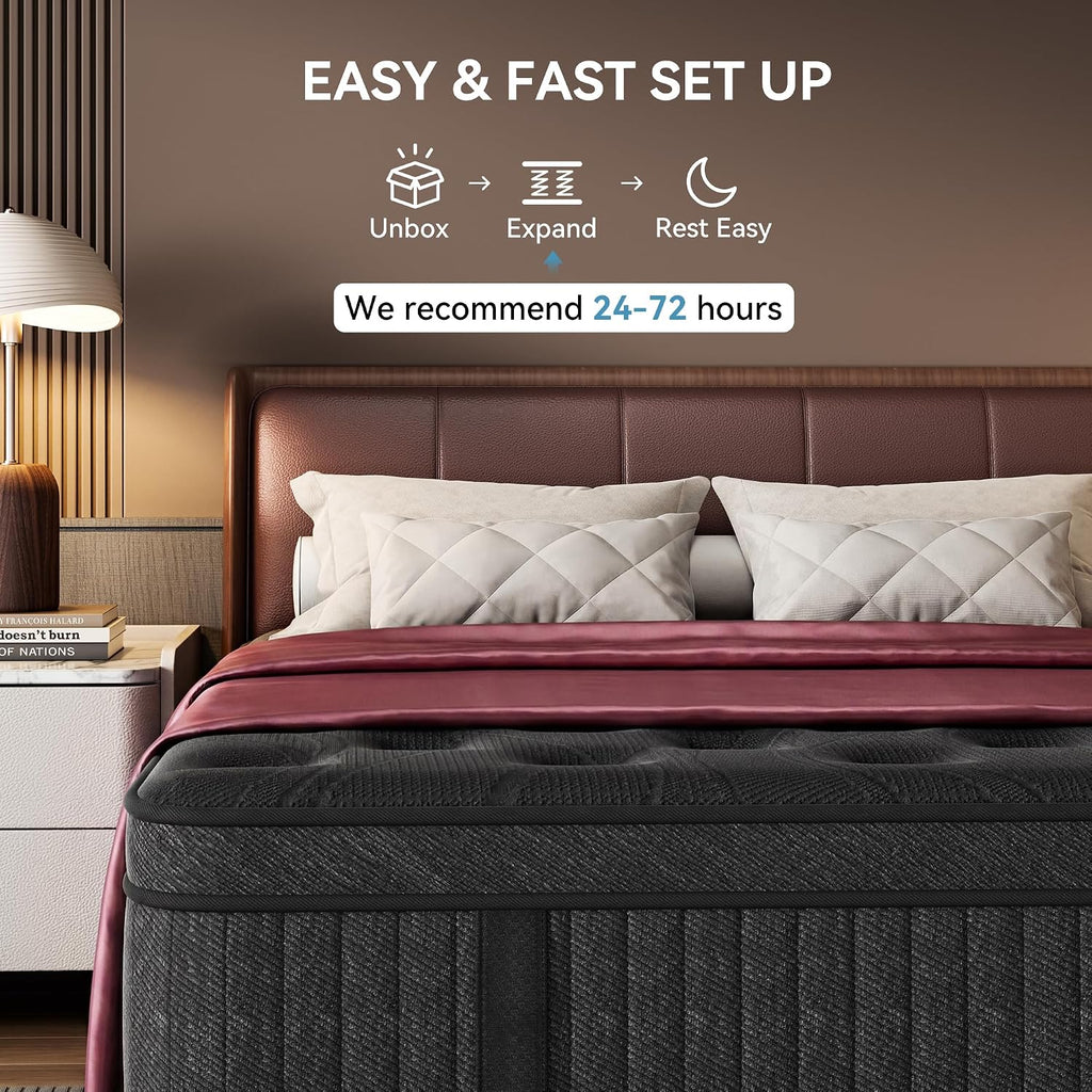 Full Mattress 12 Inch, Hybrid Spring Mattress, Medium Firm | Cool Sleep & Pressure Relief, Fiberglass-Free