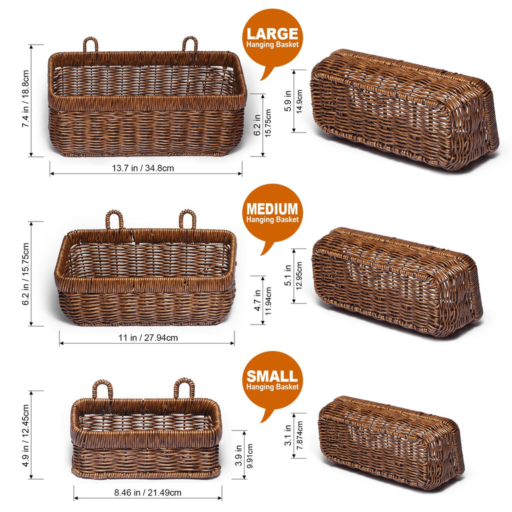 Hanging Baskets, Handmade Wicker Style Wall Basket w/Hooks