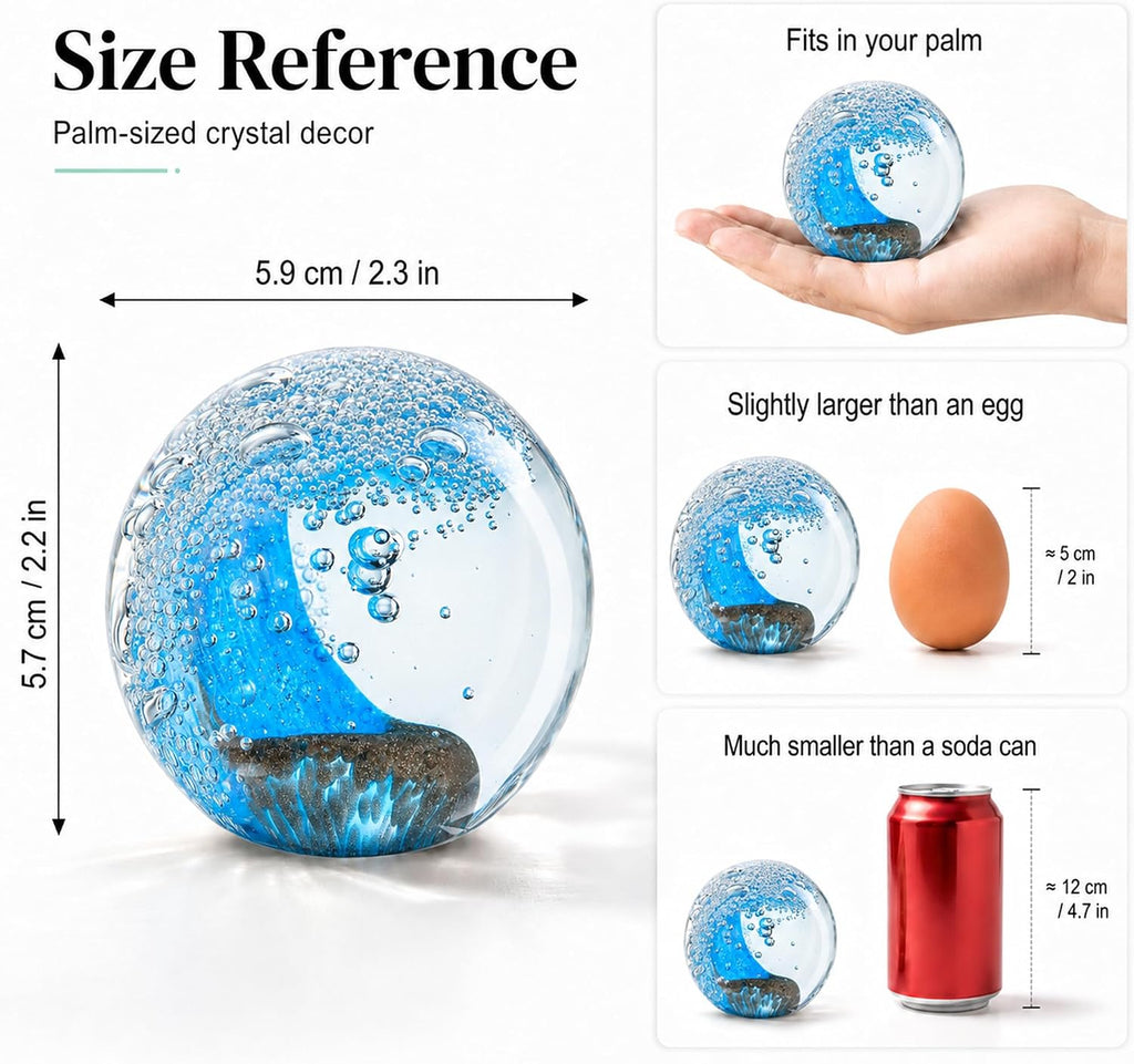 Hand Blown Glass Ocean Waves Ball Paperweight