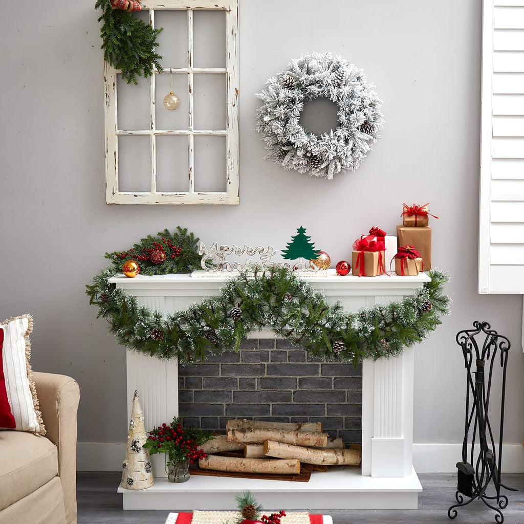 20in. Flocked Artificial Christmas Wreath with 35 Warm White LED Lights