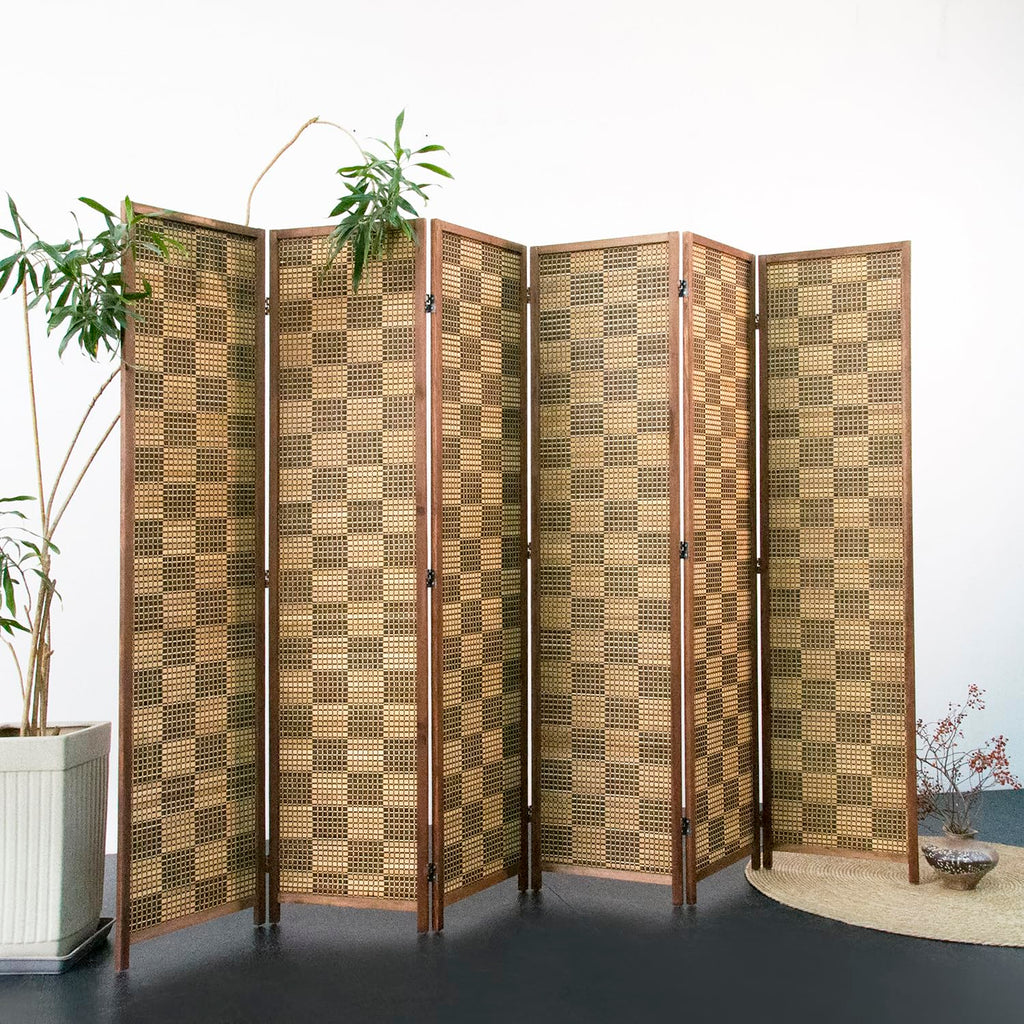 6 Panel Bamboo Room Divider - 5.6 ft Tall Double-Sided Folding Privacy Screen, Freestanding Wall Partition, Caramel