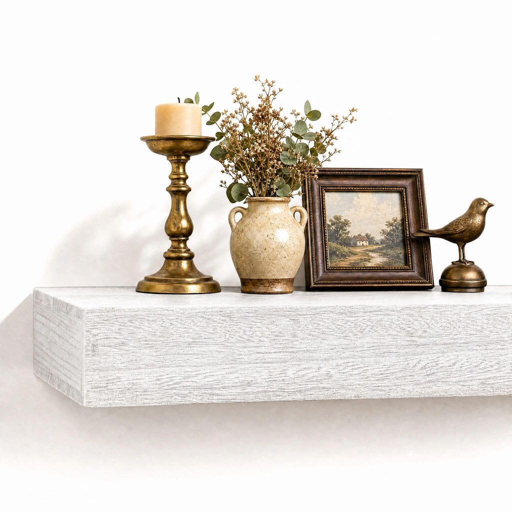 Fireplace Mantel Shelves 55 Inch Solid Wood Wall Mounted Long Floating Shelf Hollow, White