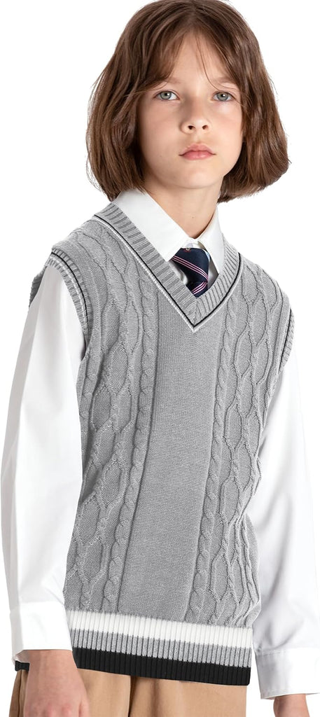 Boys Sweater Vest Cotton Kids Uniform Vest Sleeveless Knit Pullover