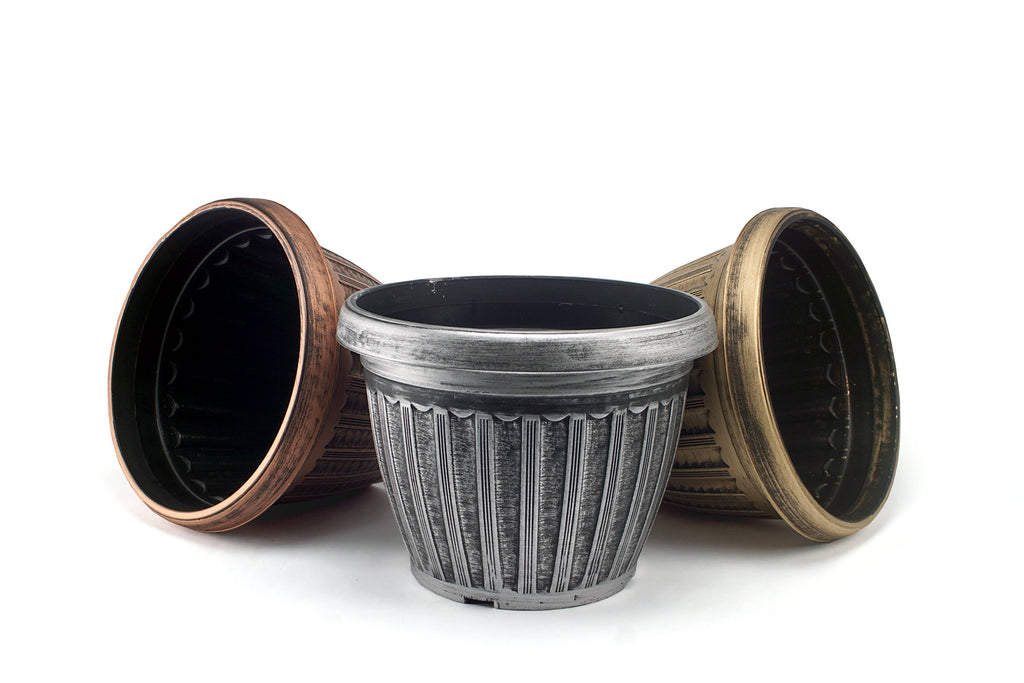 Rustic Flowerpot 12" Planter, Set of 2 Pots and 2 Saucers (4 Pieces) for Garden Patio Office Ornaments Home Décor