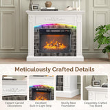 43 Inch Fireplace TV Stand for TVs up to 55 Inches, Modern Entertainment Center with 18 Inch Electric Fireplace, Mantel and LED Light Strips, White