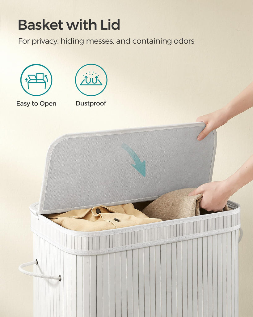 Bamboo Laundry Hamper with Lid, 39.6-Gallons, with Handles