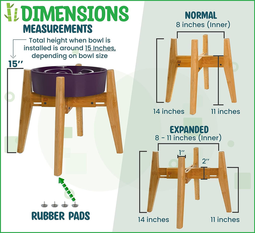Dog Bowl Stand for Large Dogs - Adjustable, Bamboo