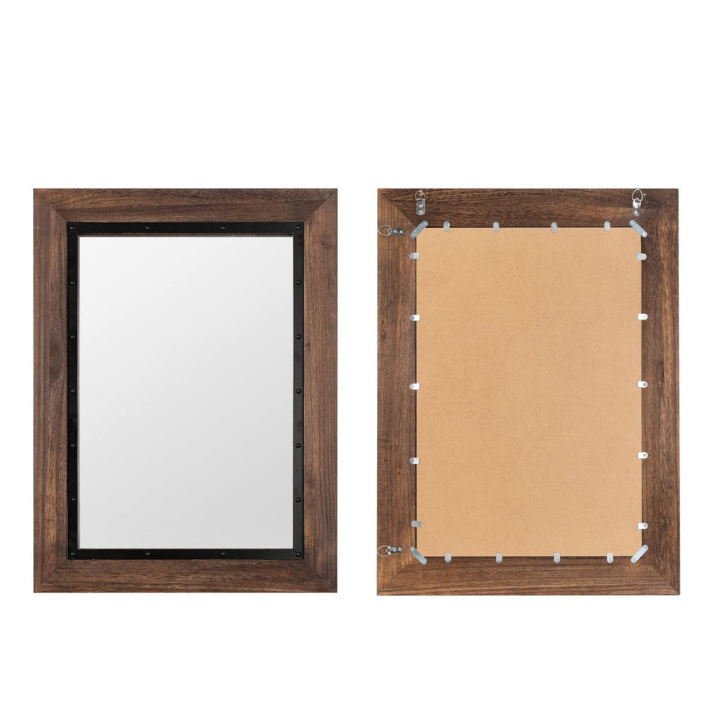 Rustic Wooden Framed Wall Mirror, 40"x30", Natural Wood and Iron Bathroom Vanity Mirror for Farmhouse Decor, Vertical