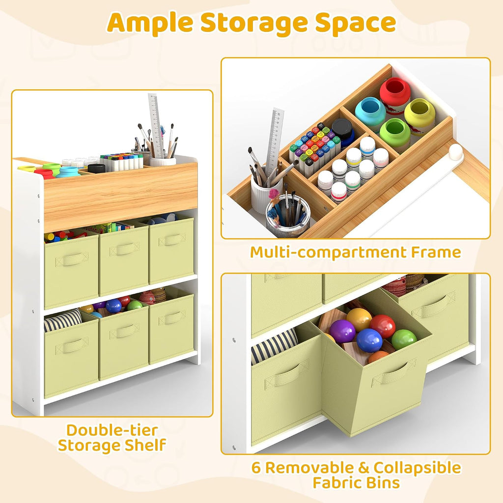 Kids Art Table & Chair Set, Wood w/Storage & Paper Roll, Natural