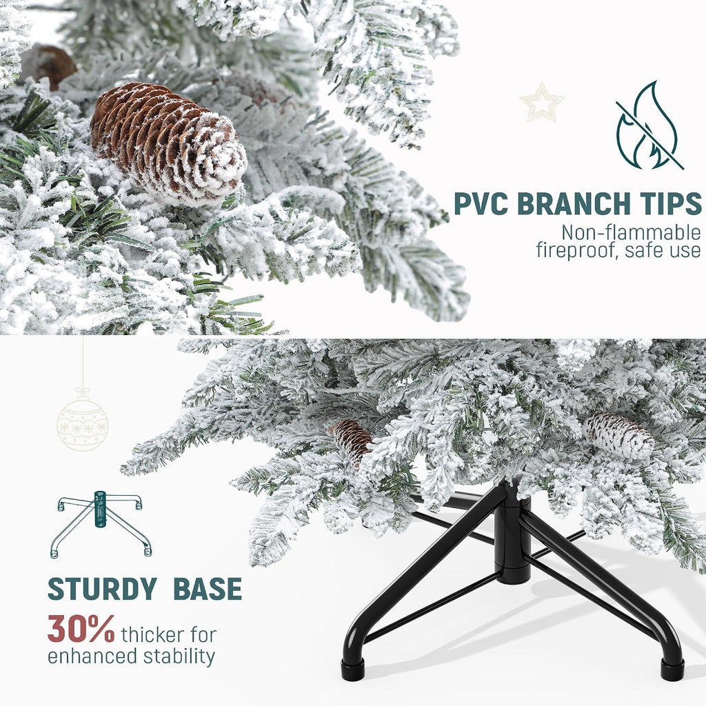 Prelit Flocked Drooping Pencil Christmas Tree with Pine Cone